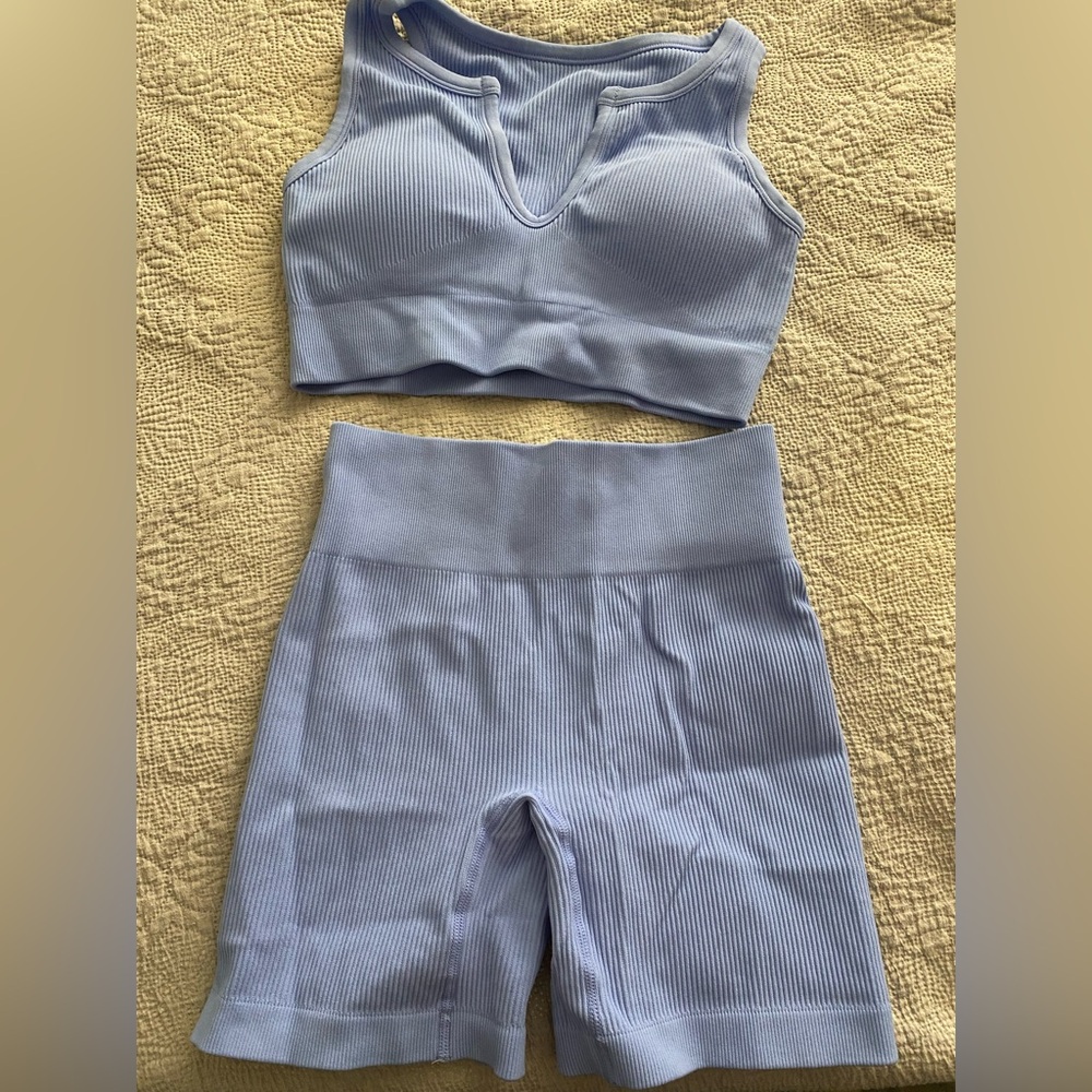Light Blue Ribbed Two-Piece Set